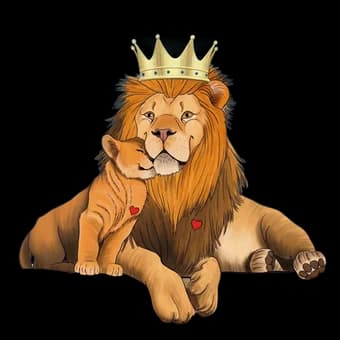 Un león coronado y su cachorro, ilustración de las Fábulas de Gunter